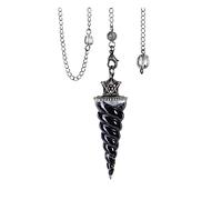 Jovivi Vintage Pendolo Esoterico in Cristalli di Rocca per Divinatorio, Pendolo Rabdomanzia Radioestesia a Cono Spirale con Gemme Preziose, Pendolino Pietra Energia Terapia Corona Argento-Ossidiana