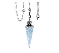 Jovivi Vintage Pendolo Esoterico in Cristalli di Rocca per Divinatorio, Pendolo Rabdomanzia Radioestesia a Cono Spirale con Gemme Preziose, Pendolino Pietra Energia Terapia Corona Argento-Acquamarina