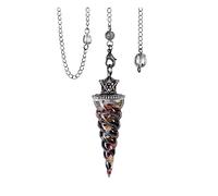 Jovivi Vintage Pendolo Esoterico in Cristalli di Rocca per Divinatorio, Pendolo Rabdomanzia Radioestesia a Cono Spirale con Gemme Preziose, Pendolino Pietra Energia Terapia Corona Argento-Tormalina