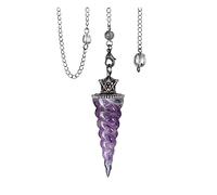 Jovivi Vintage Pendolo Esoterico in Cristalli di Rocca per Divinatorio, Pendolo Rabdomanzia Radioestesia a Cono Spirale con Gemme Preziose, Pendolino Pietra Energia Terapia Corona Argento-Ametista