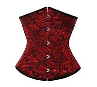 Jovono gotico per le donne nero rosso Corsetti raso Bustiers Lace Up Sexy Underbust vita formazione Corsetto Bodyshaper Top (M)