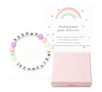 JOVYTH 1 Regalo per Sorella Maggiore - Bracciale con Biglietto e Spilla, Perline Elastiche per Bambina, da Regalare all’Arrivo di un Nuovo Neonato, Rafforza il Legame Fraterno