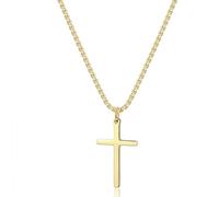 Joxevyia Collana con croce in oro da uomo in acciaio inossidabile, collana con croce semplice, collana con croce per prima comunione, collana con croce 40,6-61 cm, 22.0 inches, acciaio inox, Nessuna