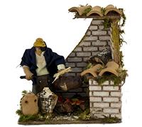 Joy Christmas - Pastore per Presepe in Movimento Il Girarrosto, Statuina Artigianale Realistica in Terracotta Marrone, 14 cm x 9 cm