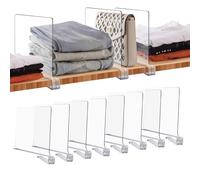 Joy Decor Confezione da 8 divisori in Acrilico Trasparente per armadi | Separatori verticali regolabili in legno per armadio, mantenere pulito, per vestiti, libri, borse, in camera da letto e