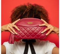 JOY & IMAN Diamante Trapuntato pelle Rossa a Tracolla Borsa 2 Lati 4 Sezioni