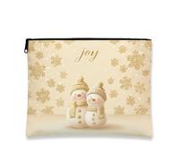 Joy Snow Man Trousse per il trucco, beige carino per le vacanze, trousse da viaggio per donne, piccola borsa portatile in tela con cerniera, borsa da toilette per festival invernali, Beige, 7x9 Inch