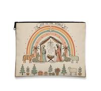 Joy to the World, trousse da viaggio per cosmetici, vintage, fantasiosa, da donna, in tela, con cerniera, organizer per articoli da toeletta per le vacanze natalizie, Beige, 7x9 Inch, Custodia