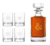 Joy Toy Dungeon & Dragons set da whiskey con 4 bicchieri da Whiskey incisi e bottiglia - in confezione regalo di alta qualità 34,5x29x9,8 cm