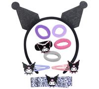 Joy Toy - Set di accessori Kuromi con orecchie Kuromi, 5 elastici per capelli e 3 fermagli - in confezione regalo