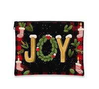 Joy - Trousse da viaggio per cosmetici, con motivo natalizio a quadretti, da donna, portatile, piccola con cerniera, per la cura della pelle delle vacanze, nero, 7x9 Inch, Gioia
