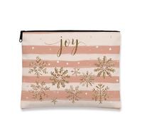 Joy - Trousse da viaggio per cosmetici, da donna, con motivo a strisce di pesca, con fiocco di neve, piccola borsa portatile in tela con cerniera, borsa da toeletta per la cura della pelle, Pesca, 7x9