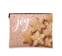 Joy Trousse per cosmetici, motivo biscotti con stelle, borsetta festiva da donna, piccola borsa portatile in tela con cerniera, borsa da toilette per la cura della pelle delle vacanze, Pesca, 7x9 Inch