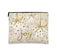 Joy Trousse per il trucco, con stelle e fiocchi dorati, da viaggio, per donne, piccola borsa portatile in tela con cerniera, borsa da toilette natalizia per la cura della pelle, Oro, 7x9 Inch, Gioia