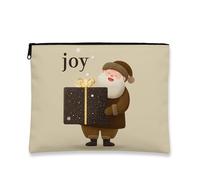 Joy Trousse per trucchi, Babbo Natale, borsa da viaggio per cosmetici, da donna, piccola borsa portatile in tela con cerniera organizer, Beige, 7x9 Inch