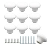 Joyangy Confezione da 10 pomelli rotondi in ceramica per armadietti, 32 mm, colore bianco, con viti, per armadi da cucina, armadi, camere dei bambini, mobili per camera da letto e scrivanie da ufficio