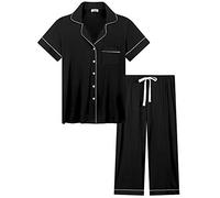 Joyaria Pigiama corto da donna, a maniche corte con bottoni, biancheria da notte da donna, in due pezzi, morbido, pigiama, taglie S-XXL, Mezzanotte Nero, XL