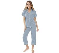 Joyaria Pigiama corto da donna, a maniche corte con bottoni, biancheria da notte da donna, in due pezzi, morbido, pigiama, taglie S-XXL, Nebbia Blu, M