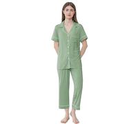 Joyaria Pigiama corto da donna, a maniche corte con bottoni, biancheria da notte da donna, in due pezzi, morbido, pigiama, taglie S-XXL, Verde salvia, XXL