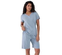 Joyaria - Pigiama da donna corto in bambù viscosa, set a maniche corte, 2 pezzi, biancheria da notte con scollo Henley e tasca, bermuda, taglie S-XXL, Blu polvere, XXL