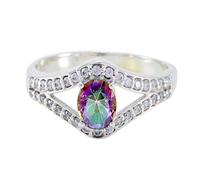 joyas plata gemme autentiche anelli al quarzo mistici sfaccettati multi pietra di forma ovale - anello al quarzo mistico multi color argento 925 - anello di gemme autentiche di nascita leo astrologia