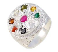 joyas plata real gemstones anello tondo multi pietra sfaccettato multi pietra - anello multi pietra multicolore in argento sterling - giugno nascita gemelli astrologia anello con pietre preziose