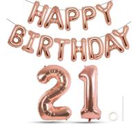 Joybble Palloncini di buon compleanno, numero 21° palloncino in oro rosa, 100 cm, in lamina d'oro rosa numero 2 e 1, decorazioni per feste di compleanno di 21 anni, forniture per decorazioni per