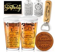 Joybble Regali per uomini, regalo per il 50° compleanno da uomo con biglietti di compleanno, bicchiere da birra per 50 anni in scatola vintage, regali di Natale personalizzati per bicchieri di birra