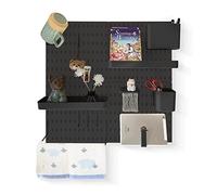 JoyBHole Kit combinato per pannello forato e 13 accessori (contenitore con ganci per mensole) senza punzonatura, per garage, cucina, soggiorno, bagno, ufficio, 55,9 x 55,9 cm, organizer da parete per