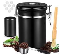 JOYBOY 1.8L Barattolo Caffè Ermetico,Contenitore per Caffè con valvola CO2+Spazzola per la pulizia in legno+misurino e cucchiaio di silicone(Nero)