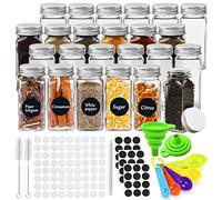 JOYBOY 24pcs Barattoli Spezie, Portaspezie per Cucina,Trasparente Vasetti,Contenitori con Etichette,2 Imbuto in Silicone