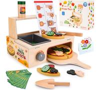 JOYBOY Pizza Giocattolo in Legno,Set Pizza in Legno,Set da Gioco per Pizza,Giocattolo Educativo per L'apprendimento Playset in Legno con Forno,Regalo di Compleanno di Natale per 3 4 5 6 Anni