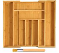 JOYBOY Portaposate da Cassetto,Portaposate per Cassetto+1 Spazzola per la Pulizia,7 Fino a 9 Scomparti,Portaposate in Bambù Larghezza Regolabile 32-52 * 41 * 5cm,Vassoio Portaposate in Bambù