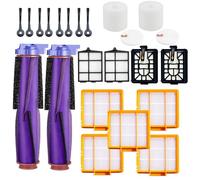 JoyBros Kit di parti di ricambio per aspirapolvere Shark Power Detect/Detect Pro, 2 rotoli di spazzole principali, 5 filtri HEPA, 8 spazzole laterali, 2 base autopulente in schiuma e filtro HEPA