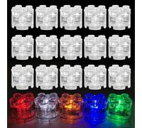 Joycabin 15 pezzi di mattoncini luminosi, 2 x 2 LED luminosi, trasparenti, rotondi, set di componenti da costruzione, giocattoli, compatibile con tutte le grandi marche di mattoncini da costruzione