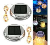 Joycabin 2 Pezzi di Lampade Solari di Ricambio con Catena di Luci a Luce Bianca Calda, Catena di Luci per Bottiglie, Lampada Solare per Barattolo Mason con Coperchio, IP65 Impermeabile, Scatola della