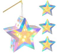Joycabin 4 Lantere Stella DIY con Luci LED e Bastoncini, Set Creativo | Set per 4 stelle luminose fai da te con pellicola olografica argentata, corda di canapa, ideale per San Martino e feste