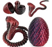 Joycabin Giocattolo di serpente stampato 3D, Pasqua 3D, uovo di serpente stampato 3D, uova di serpente, uova di serpente, animali stampati 3D, per bambini, regali di scrivania (Cobra - Nero Rosso)