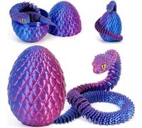 Joycabin Giocattolo di serpente stampato 3D, Pasqua 3D, uovo di serpente stampato 3D, uova di serpente, uova di serpente, animali stampati 3D, per bambini, regali di scrivania (Blu e Viola)