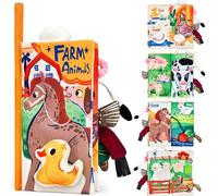 JoyCat Libri di Stoffa Neonati 0-6 Mesi, Morbidi Libro Sensoriale Neonati Animali della Fattoria, Giochi da Passeggino Libro Interattivo Tummy Time Regalo Nascita Bimbo Bimba