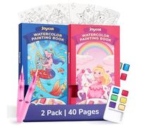 JoyCat Set da 2 Libri da Colorare con Acquerelli per Bambini, Set di Attività Creative e Artistiche, Kit Creativo da Viaggio e Casa, Regali per Ragazze e Ragazzi da 3 a 8 Anni (Rosso Rosa & Blu)