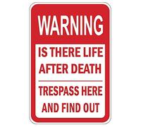 Joycenie Targa in metallo con scritta in lingua inglese "Warning is there life after death Trespass here find out", decorazione da parete, 30,5 x 20,3 cm