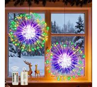 Joycome Fuochi d'Artificio 2 Pezzi 198 LED Fata Luci a Batteria, 8 Modalità Luci della Stringa con Telecomando, Timer, IP65 Impermeabile Appendere le Luci per Esterno Natale Giardino (Multicolore)