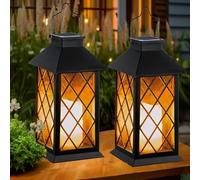 Joycome Lanterne da Esterno 2 Pezzi Lanterna Solare da Giardino con Candele Tremolante, Lampada Solari da Appendere Impermeabile Lampade da Tavolo per Arredo Terrazzo Balconi Decorazioni - Nero