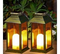Joycome Lanterne da Esterno 2 Pezzi Lanterna Solare da Giardino con Candele Tremolante, Lampada Solari da Appendere Impermeabile Lampade da Tavolo per Arredo Terrazzo Balconi Decorazioni - Bronzo