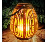 Joycome Lanterne da Esterno, Lanterna Solare da Giardino con Candele Tremolante, Lampada Solari da Appendere Impermeabile Lampade da Tavolo per Arredo Giardino Terrazzo Balconi Decorazioni - Legno