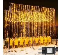 Joycome Tenda Luminosa 600 LED Luci Natale Esterno Cascata, 6x3m Tenda Luci Impermeabilità IP65 con 8 Modalità, Addobbi Natalizi per Matrimoni, Feste, Giardino, Interni, Murali - Bianco Caldo