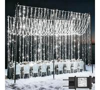 Joycome Tenda luminosa 6x3 m, 600 LED, 8 modalità, illuminazione natalizia, funzionamento a corrente, impermeabile, per parete e balcone, esterno