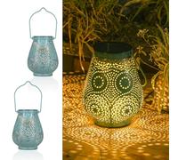 JOYCREATOR Lanterna solare per esterni, 2 pezzi, lampade solari marocchine per esterni, giardino, da appendere/in piedi, IP65, impermeabili, per balcone, terrazza, parete, tavolo, regalo di Natale