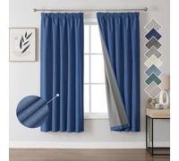 Joydeco 100% tende oscuranti in lino con nastro arricciato, set da 2 pezzi, altezza 183 x 117 cm, colore blu navy, protezione dal freddo, oscurante, protezione acustica, ideale per il soggiorno